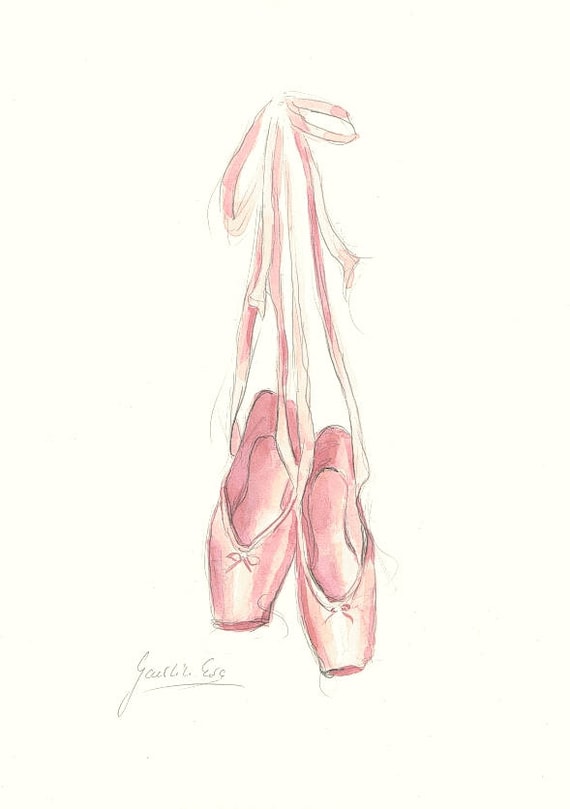 Ballet Points Shoes Girl Room D\u00e9cor Pink Ballet Shoes Nursery Room D\u00e9cor Ballet Shoes Prints Points Shoes Print Points Watercolor