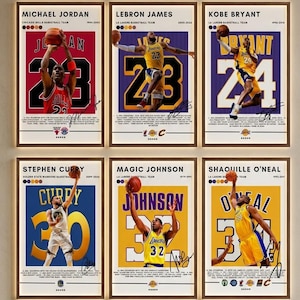NBA Legends posterpaket, Basketboll väggkonst Michael Jordan LeBron James Kobe Bryant Stephen Curry Magic Johnson utskrifter (digital nedladdning)