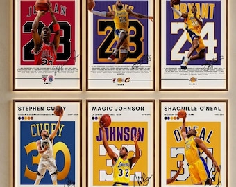 NBA Legends poster bundle, Basketball Wall art Michael Jordan LeBron James Kobe Bryant Stephen Curry Magic Johnson prints (Digital Download)