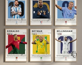 Football Legends Poster Bundle Messi, Ronaldo, Neymar, Haaland, Mbappe, Bellingham Prints Kids Room Decor,Sports Gift Idea(Digital Download)