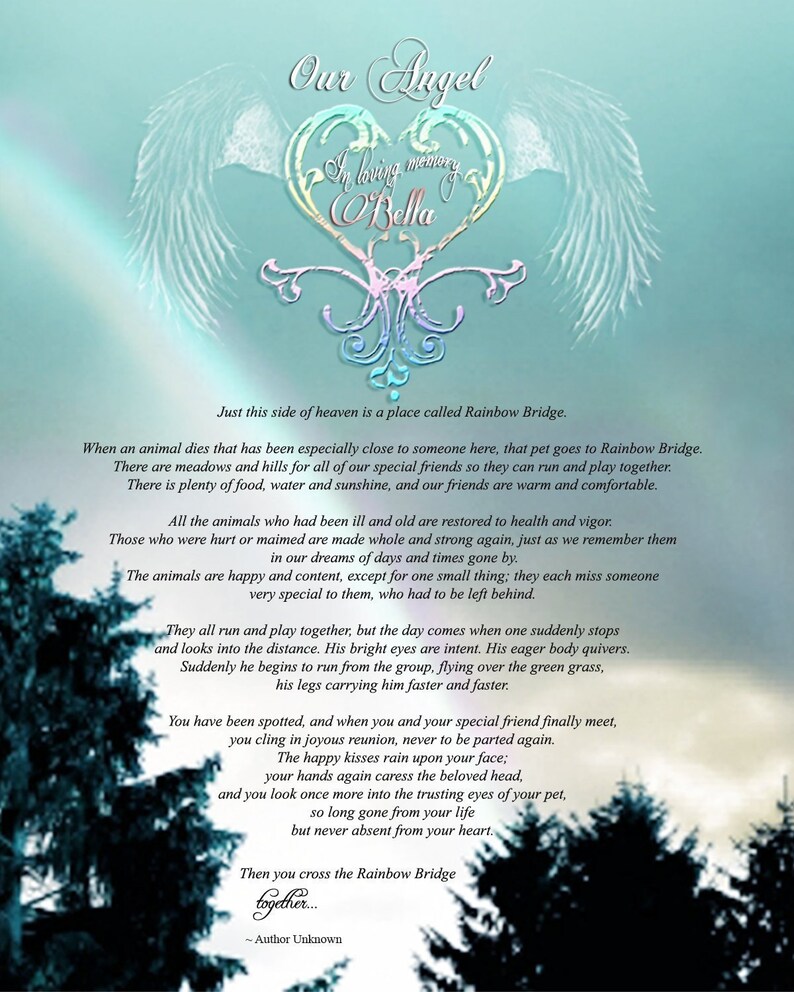 rainbow bridge poem pet loss gift personalized 8x10 print