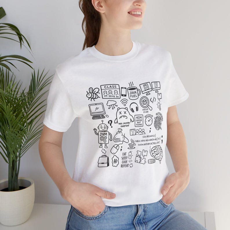 Java Developer Shirt, Programmer Gift Tee, Software Engineer Graphic T-Shirt, Funny Coding Humor Shirt, Java Code Doodle T-shirt Gift image 2