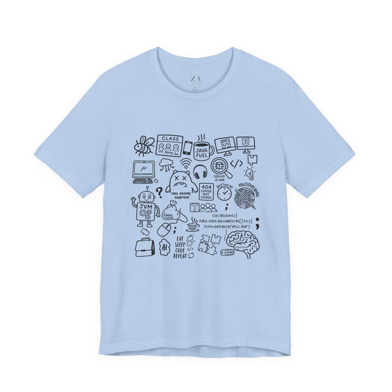 Java Developer Shirt, Programmer Gift Tee, Software Engineer Graphic T-Shirt, Funny Coding Humor Shirt, Java Code Doodle T-shirt Gift image 1