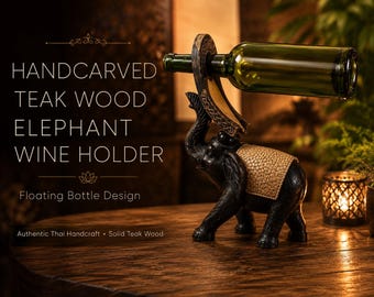 Handgeschnitzter Elefant Weinhalter - schwimmendes Flaschenregal Thai Handmade Bar Decor