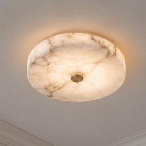 Luxury Alabaster Flush Mount Ceiling Light, Handmade Brass Ceiling Fixture, Modern Stone Flush Mount Lamp, Bedroom Hallway Kitchen Lighting