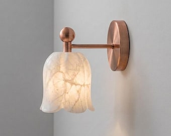 Aplique de pared de latón alabastro hecho a mano – Lámpara de mesilla de noche de estilo vintage