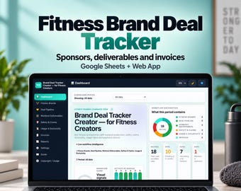 Fitness Creator Brand Deal Tracker for Google Sheets, Sponsorship Deliverables and Invoices