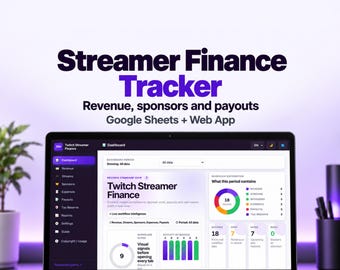 Twitch Streamer Income Tracker for Google Sheets, Sponsors, Expenses and Payout Dashboard