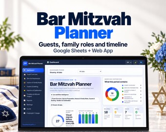 Bar Mitzvah Planner for Google Sheets, Guest Seating, Ceremony Roles and Event Timeline