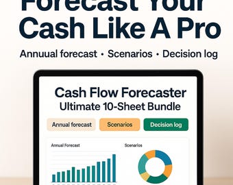 Cash Flow Forecaster Ultimate Google Sheets Web App | 10-Sheet Forecast, Scenarios & Buffer Planner