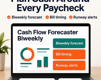 Biweekly Cash Flow Forecaster Google Sheets Web App | Paycheck Budget, Bill Timing & Buffer Rules