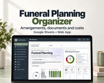 Funeral Planning Checklist for Google Sheets, Service Arrangements, Contacts and Expense Tracker