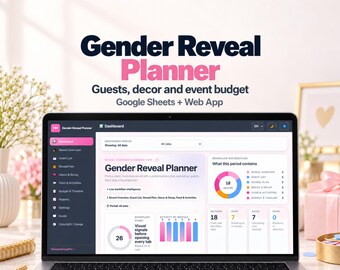 Gender Reveal Party Planner for Google Sheets, Guest List, Decorations and Budget