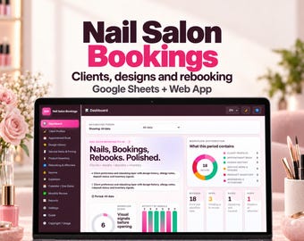 Nail Salon Appointment Tracker for Google Sheets, Client Records, Designs and Product Inventory