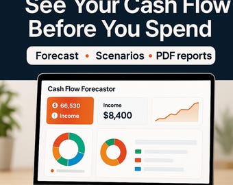 Cash Flow Forecaster Google Sheets Web App | Budget Forecast, Scenarios, Alerts & Buffer Planner