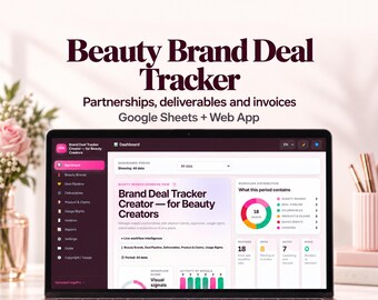 Beauty Creator Brand Deal Tracker for Google Sheets, Sponsorships, Usage Rights and Invoices