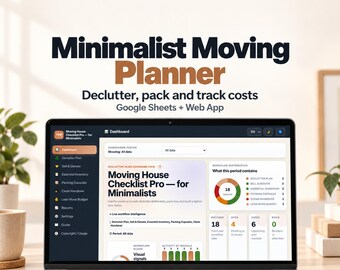 Minimalist Moving Checklist for Google Sheets, Decluttering, Donation Tracker and Packing Plan