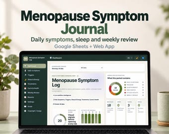Menopause Symptom Tracker for Google Sheets, Daily Journal, Sleep and Trigger Log