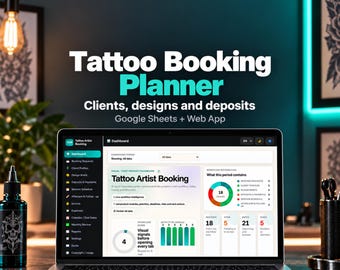 Tattoo Booking Tracker for Google Sheets, Client Records, Design Briefs and Deposits