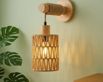 Rattan Wall Sconce | Boho Woven Wall Lamp | Bedside Natural Wall Lighting