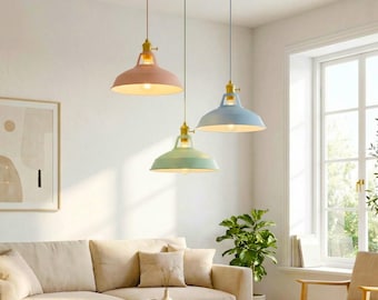 Nordic Industrial Pendant Light, Modern Ceiling Lamp, Kitchen Island Hanging Light, Colorful Metal Pendant