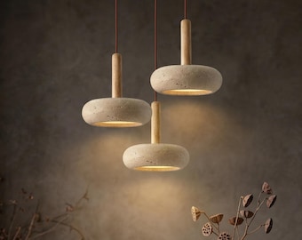 Wabi Sabi Travertin Pendelleuchte | Minimalistische Stein Deckenlampe | Kücheninsel Beleuchtung