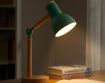 Mint Green Scandinavian Desk Lamp | Adjustable Table Light | Nordic Wood Bedside Lamp