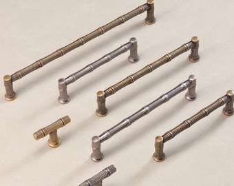 Bamboo Style Cupboard Pulls Antique Silver Brass Dresser Handles Drawer Pull T Knobs Handles Retro Kitchen Cabinet Pull Rustic Wardrobe Knob