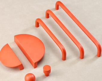 Maniglie lunghe arancioni, pomelli per cassettiere, maniglie per armadietti, maniglie semicircolari, pomelli per bambini, maniglie per ante di armadi, guardaroba e mobili da cucina