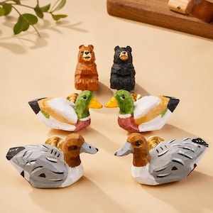 Exquisite Duck Bear Style Knobs Wood Carving Handles Knobs Dresser Drawer Handles Closet Kitchen Cupboard Cabinet Door Pulls Modern Hardware