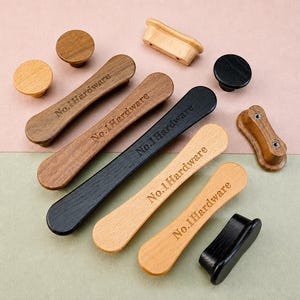 Poignées en bois simples, poignées sur mesure en noyer noir, poignées de porte de cuisine, poignées de porte d'armoire en hêtre, poignées de tiroir de commode, quincaillerie moderne