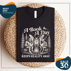 A Book A Day Keeps Reality Away Shirt | Cryptid Reading Tee | Bigfoot Book Club Shirt | Funny Reader Graphic Tee | Bookish Gift