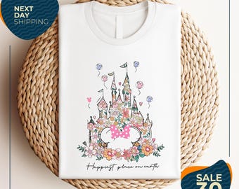 Floral Castle Disney Shirt | Custom Mickey & Minnie Matching Shirts | Happiest Place on Earth Tee | Disney Family Vacation | Trip Shirt