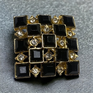 Vintage Checkerboard Brooch Pin Onyx Crystal Brooch Art Deco Design #76