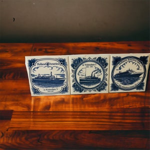 Vintage Holland America  Tiles FOR REPAIR PARTS Blue White 4” X 4” Set 3 #611