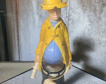 Vintage Fireman Statue Ceramic Planter 13” Sittre 1981 Yellow #11