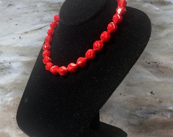 Vintage Lipstick Red Choker Bead Necklace West Germany #64