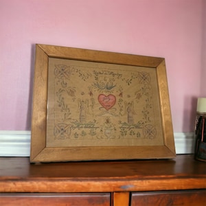 Certificado de matrimonio de imagen enmarcada de acuarela hecha a mano vintage 14,5" x 19"