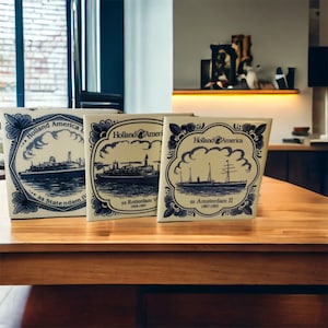 Sottobicchieri vintage in gres porcellanato Holland America Blu Bianco 4&quot; X 4&quot; Set 3 #608