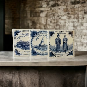 Sottobicchieri vintage in gres porcellanato Holland America Blu Bianco 4&quot; X 4&quot; Set 3 #610