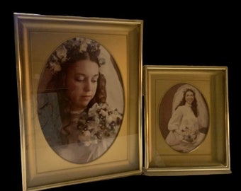 Vintage Wedding Bride Framed Photos 1970’s Flowers Veil Bouquet 2  Gold Frames #12