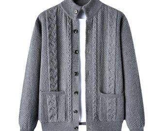 Men’s Cable Knit Cardigan– Minimalist Knit Jacket, Fall Winter Men, Gift for Dad