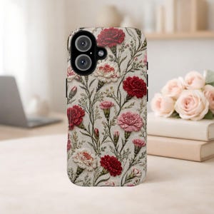 Nejlika, födelsemånad i januari, blomma, konstbroderi, telefonskal: Vintage Wildflower-skal för iPhone, Samsung
