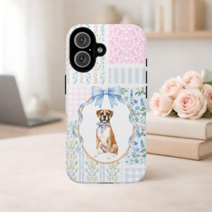 Boxer Dog Floral Patchwork Phone Case, Cottagecore Dog Lover Cover
