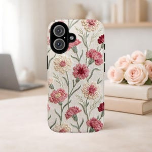 Nejlika i januari-födelseblomma telefonskal: Vintage vildblomma iPhone Samsung-skal