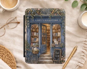 Personalized Charming Bookshop Illustration Kindle Case | Cozy Bookstore Design