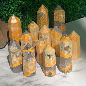 Eclipse Jasper Tower, Sunset Jasper Point, Solar Eclipse Stone, Natural Indonesian Calcite Obelisk, Orange Yellow Jasper Crystal Wand