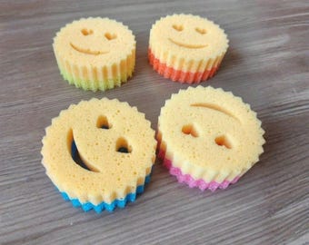 Smileyspons, hart-oogscrub, keukenschrobber met dubbele werking, neonkleuren