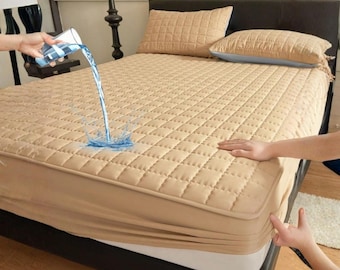 Waterproof Quilted Mattress Protector, Breathable Fitted Bed Cover, Soft Hypoallergenic Mattress Pad, Deep Pocket Mattress Topper for Kids