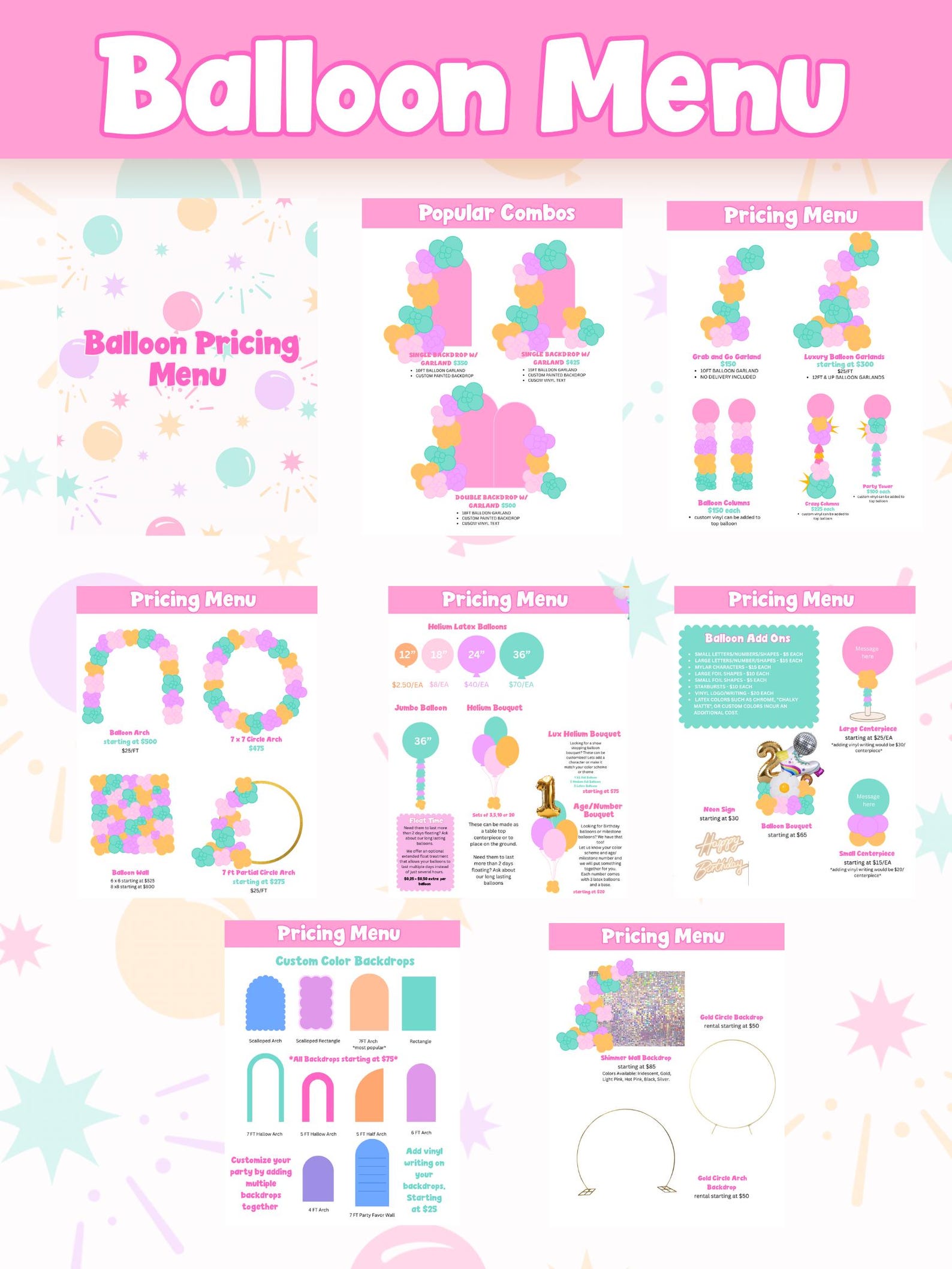 Custom Balloon Menu Editable Custom Balloon Menu Template | Canva Template | Balloon ...